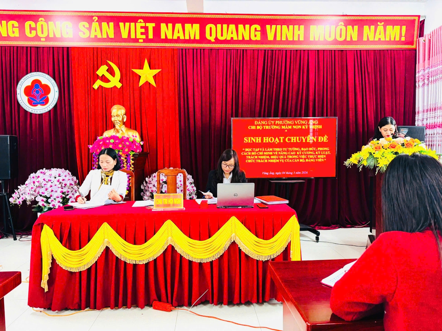 CHI BỘ TRƯỜNG MẦM NON KỲ THỊNH SINH HOẠT CHUYÊN ĐỀ “HỌC TẬP VÀ LÀM THEO TƯ TƯỞNG, ĐẠO ĐỨC, PHONG CÁCH HỒ CHÍ MINH VỀ NÂNG CAO KỶ CƯƠNG, KỶ LUẬT, TRÁCH NHIỆM, HIỆU QUẢ TRONG THỰC HIỆN CHỨC TRÁCH, NHIỆM VỤ CỦA CÁN BỘ ĐẢNG VIÊN”, SINH HOẠT THÁNG